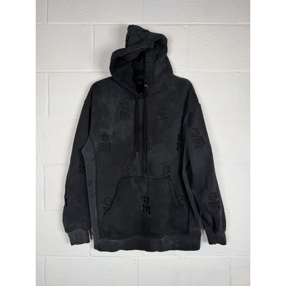 Rebel 8 Black Wash Embroidered Hoodie Men's M Streetwear Goth Skater Y2K